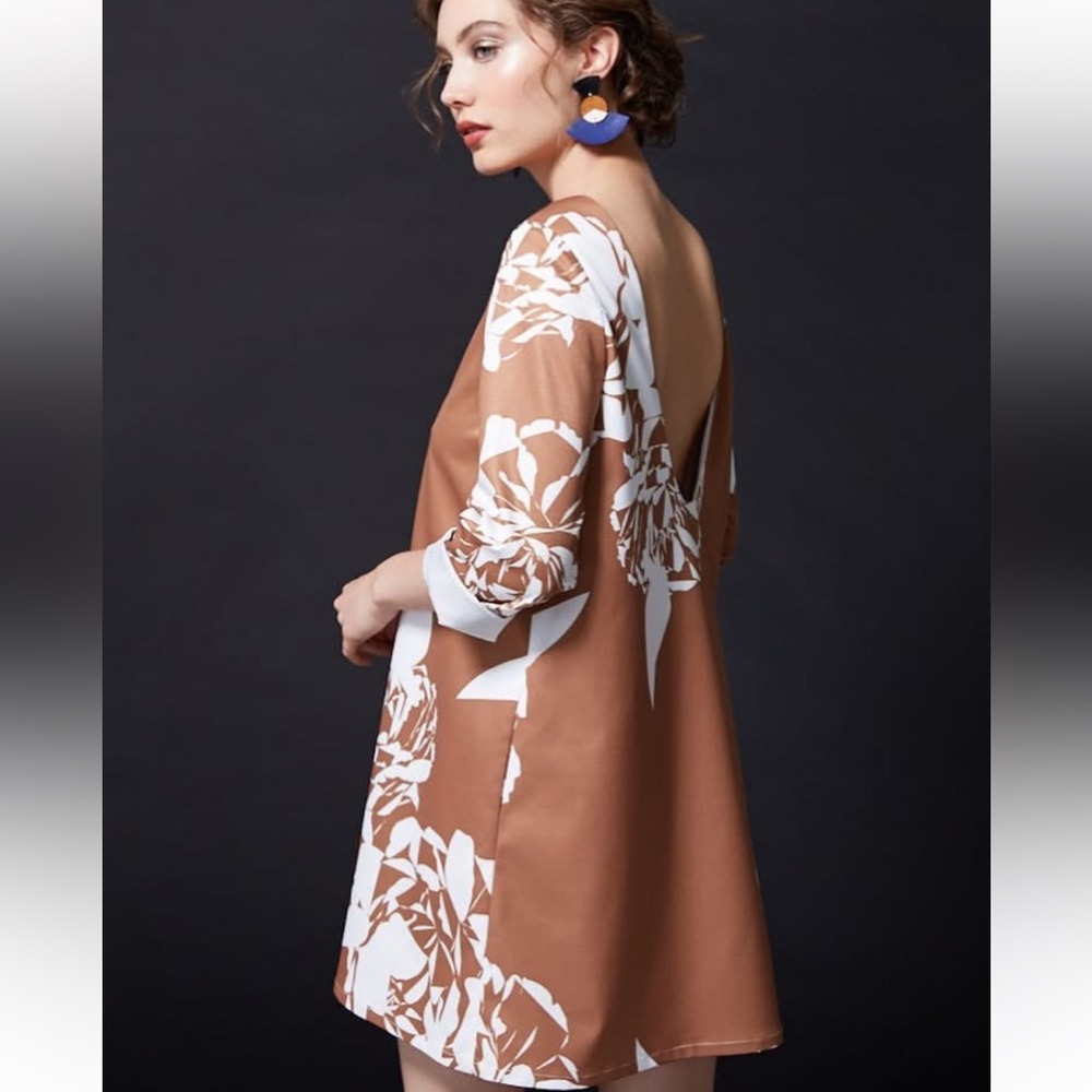 By Ellender‎ Retro Brown & White Mini Dress By Anthropologie NWOT